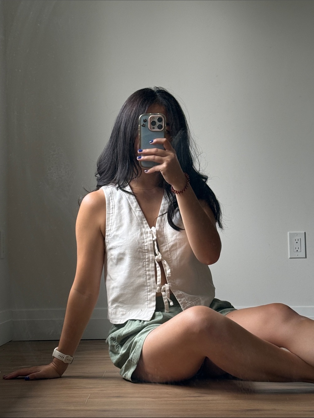 Old Navy White Linen Tie-Front Top - small